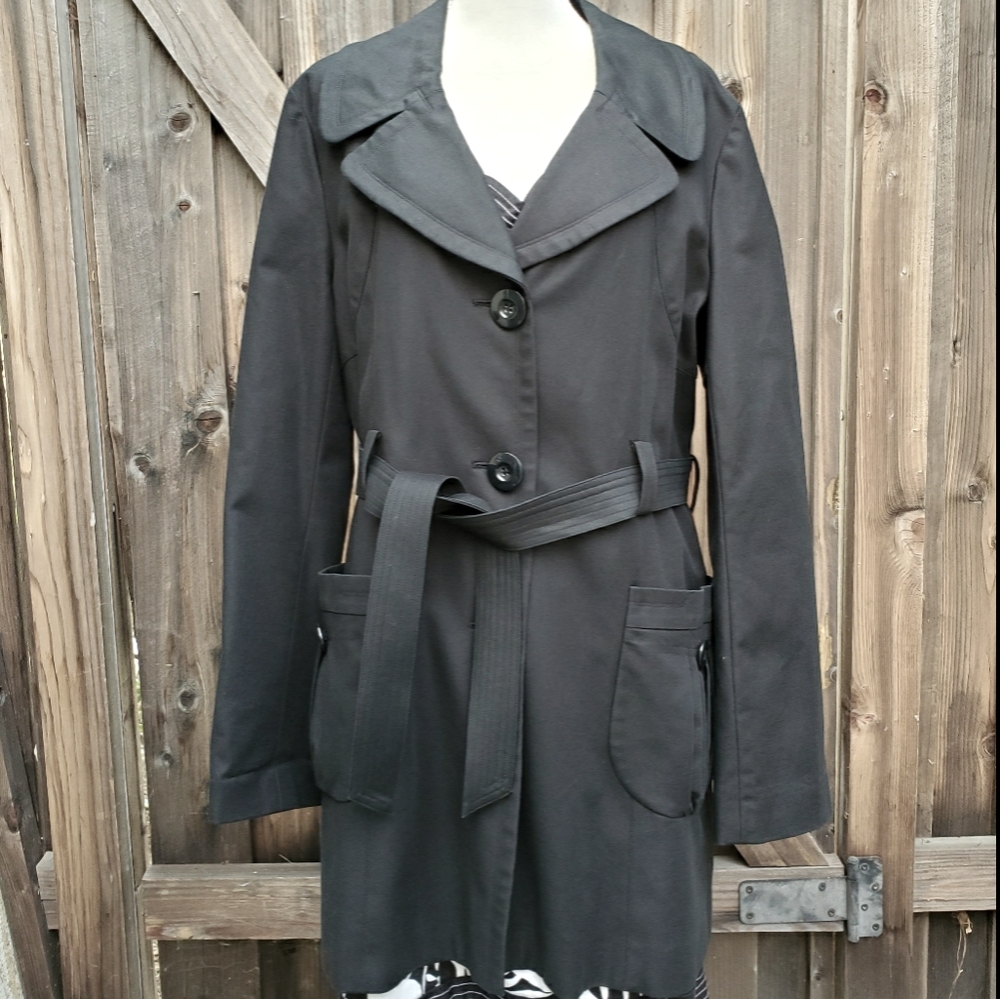 Kenneth Cole Black trench with self-belt sz XL